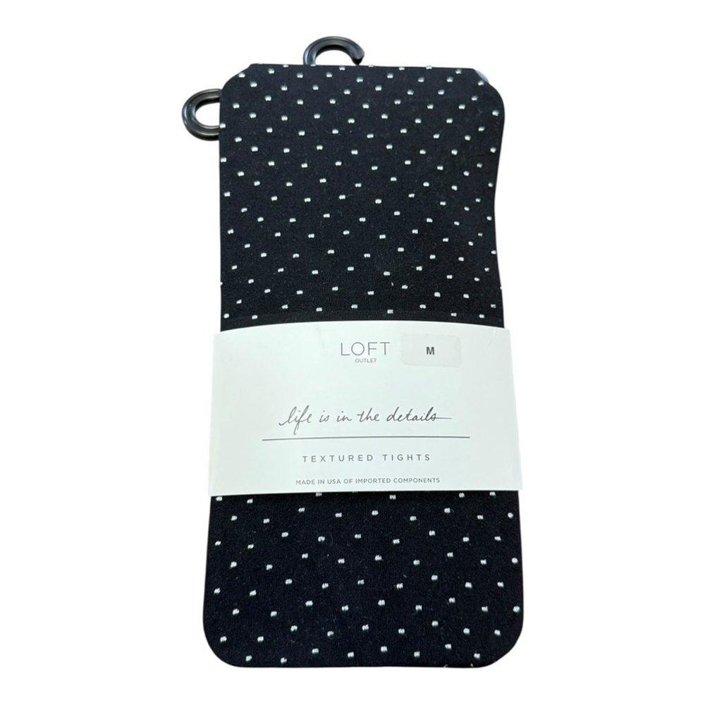 LOFT Outlet Textured Tights – Black with White Dotted Pattern – Size M